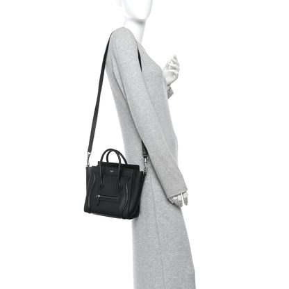 Celine Drummed Calfskin Nano Luggage Black 2 of 10