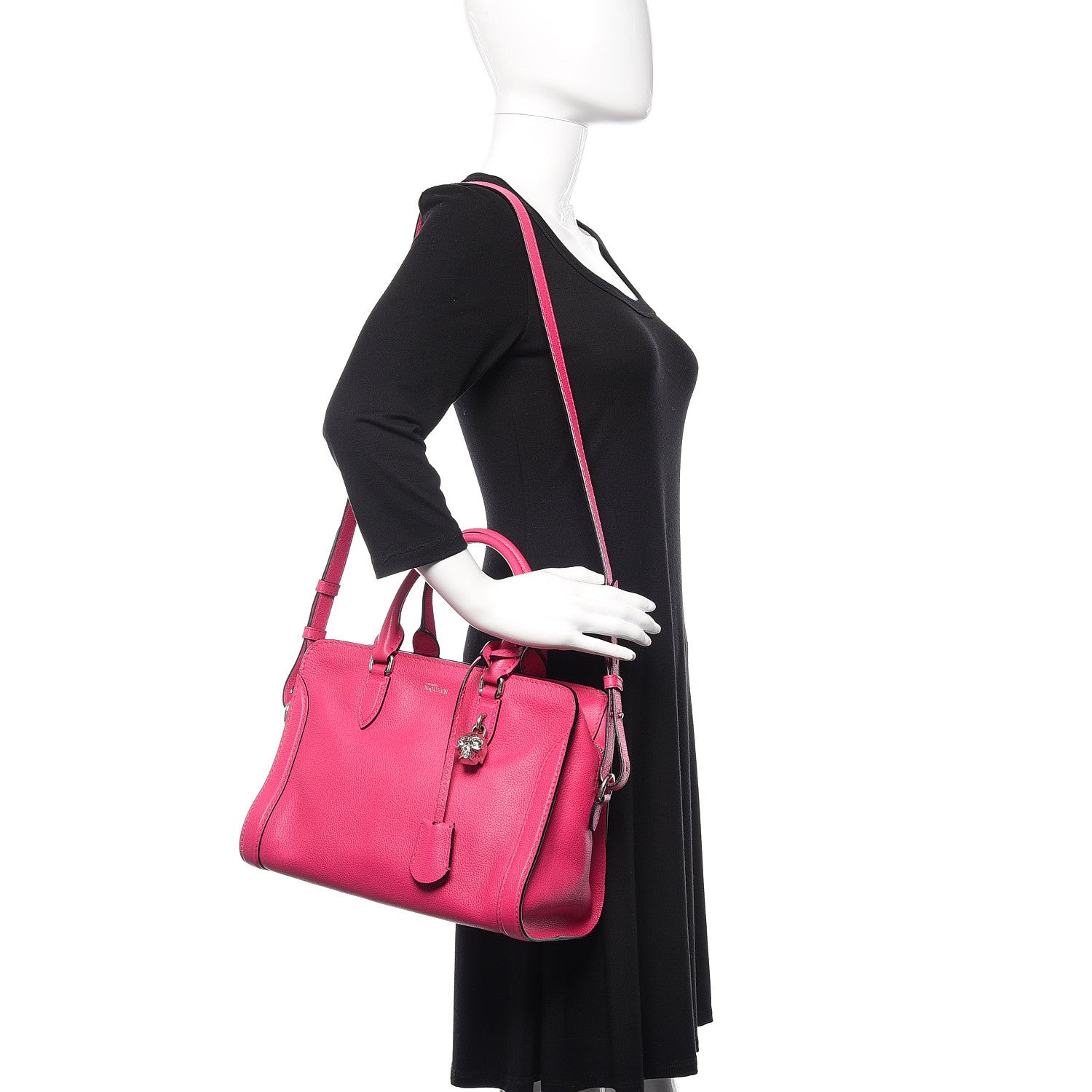 Alexander McQueen Pebbled Calfskin Small Skull Padlock Zip Around Tote Bouganville 2 of 12