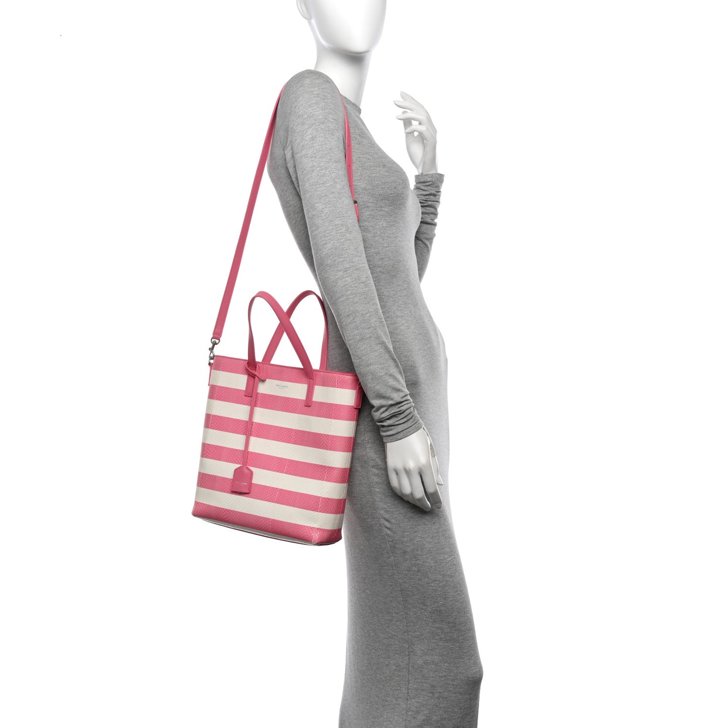 Snakeskin Embossed Stripe Toy Shopping Tote White Pink
