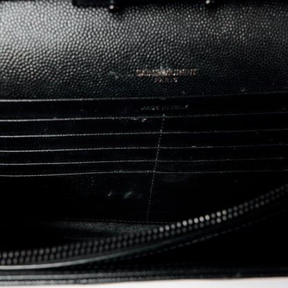 Saint Laurent Grain De Poudre Matelasse Chevron Monogram Monochrome Chain Wallet Black 13 of 15