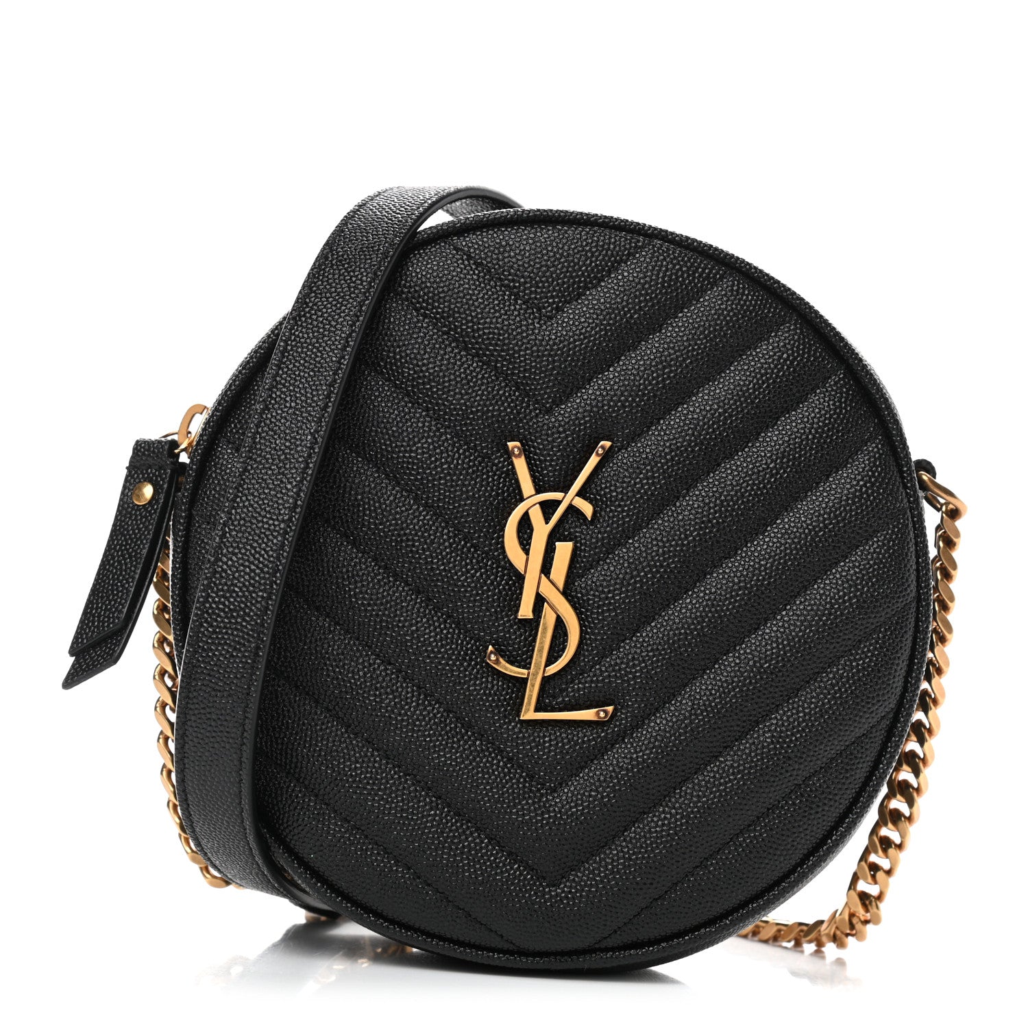 Saint Laurent Grain De Poudre Matelasse Chevron Quilted Round Vinyle Camera Bag Black 1 of 5