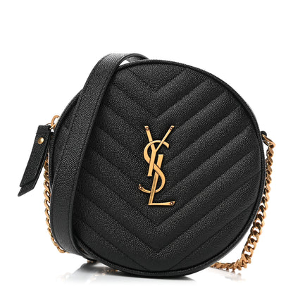 Saint Laurent Grain De Poudre Matelasse Chevron Quilted Round Vinyle Camera Bag Black 1 of 5