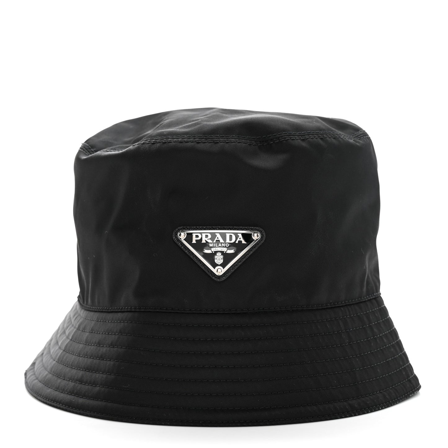 Re-Nylon Metal Triangle Logo Womens Bucket Hat M Black