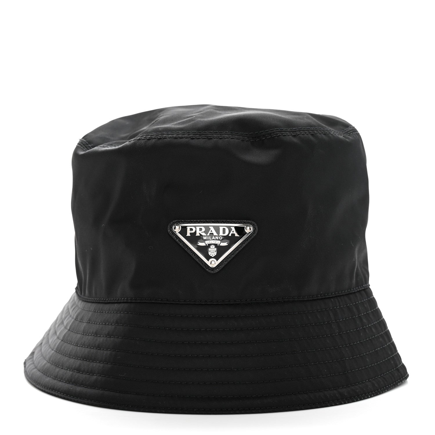 Prada Re-Nylon Metal Triangle Logo Womens Bucket Hat M Black 1 of 10