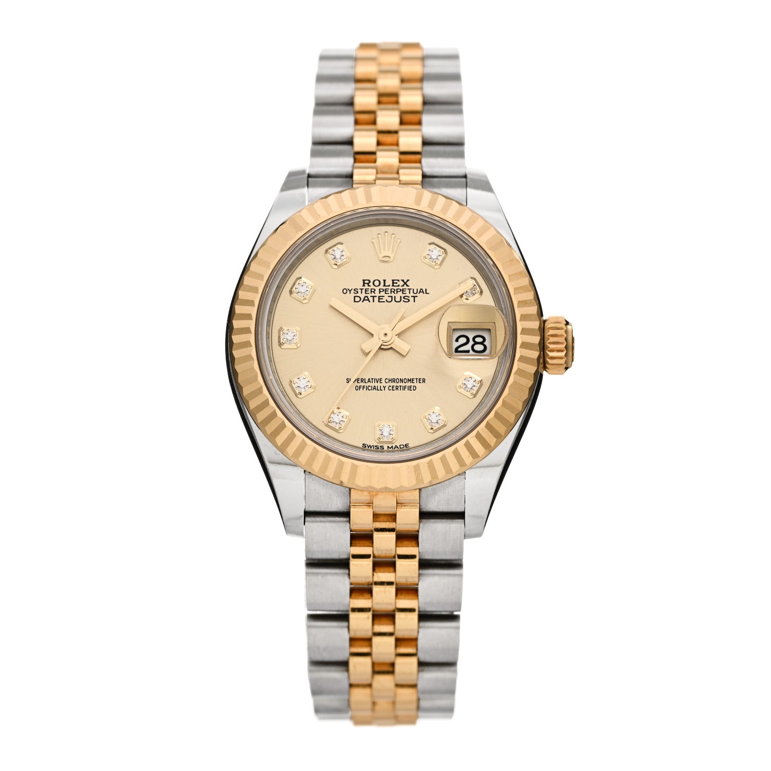 Rolex Stainless Steel 18K Yellow Gold Diamond 28mm Oyster Perpetual Datejust Watch Champagne 279173 1 of 5