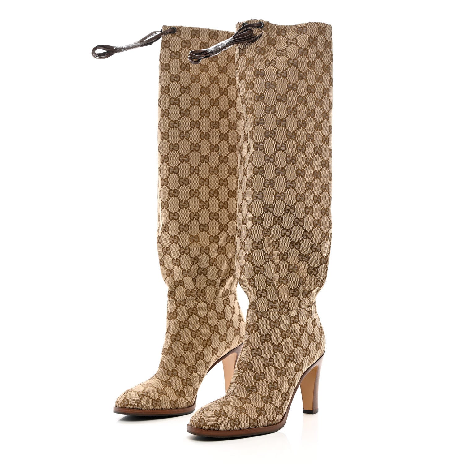 Gucci Monogram Malaga Kid Lisa Mid Heel Boots 39.5 Beige Ebony 3 of 9