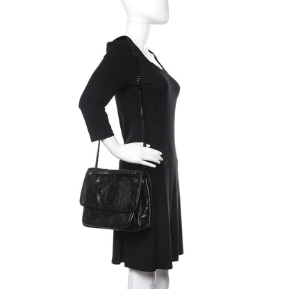 Saint Laurent Crinkled Calfskin Matelasse Monogram Medium Niki Chain Satchel Black 3 of 12