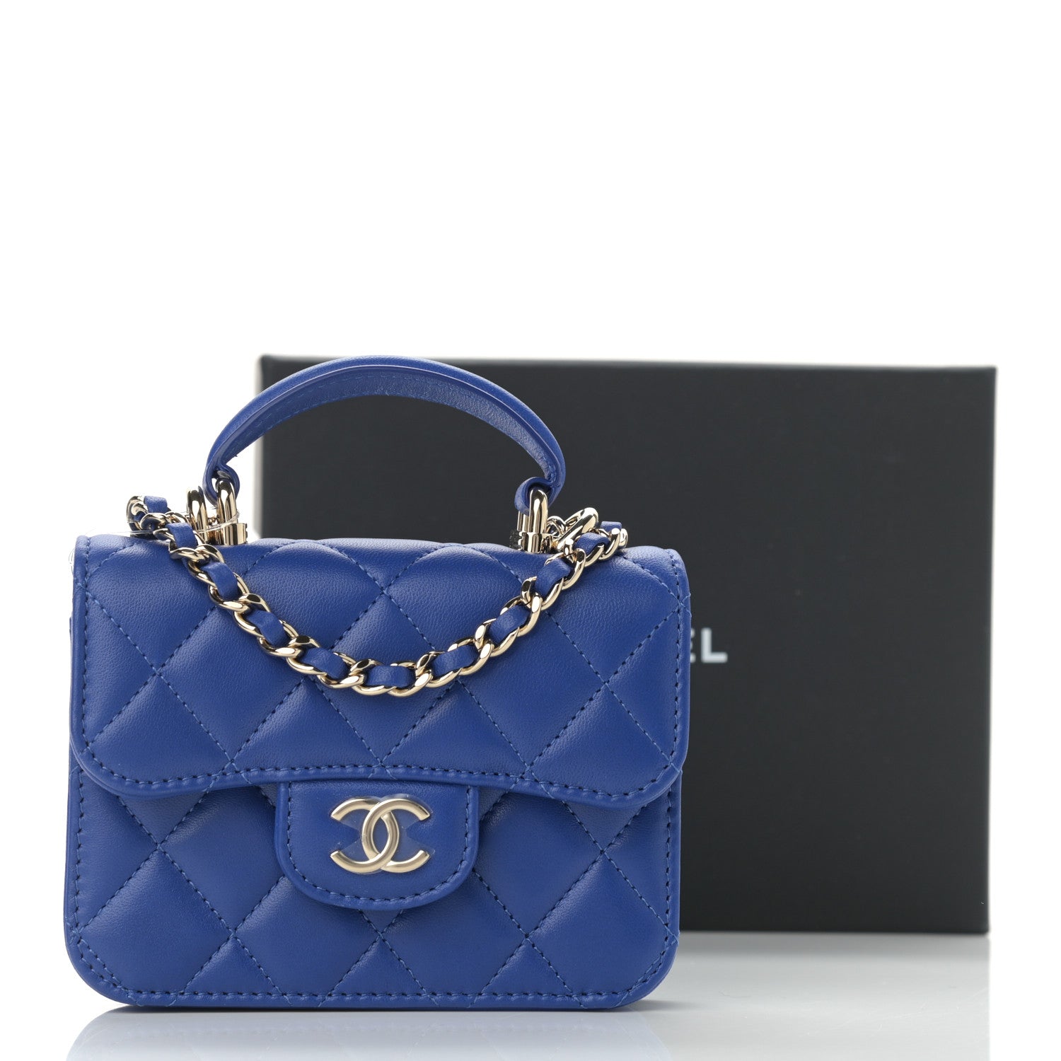 Chanel Lambskin Quilted Top Handle Flap Coin Purse With Chain Blue 12 of 12