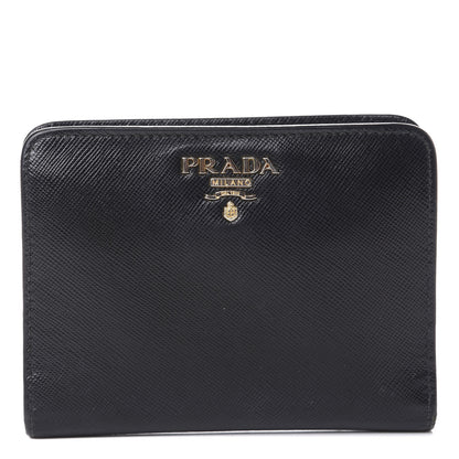 Prada Saffiano Compact Bi-Fold Wallet Black 1 of 10