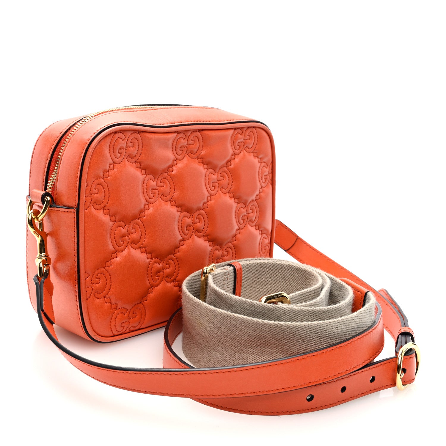 Gucci Calfskin GG Matelasse Shoulder Bag Spring Orange Natural 3 of 10