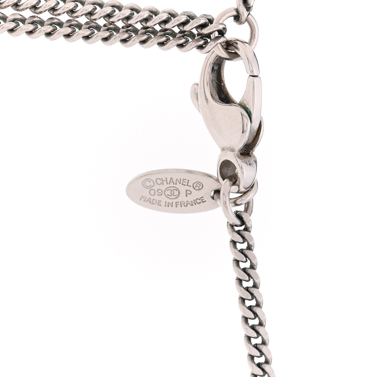 Chanel Crystal Baguette Pearl CC Necklace Silver 5 of 6