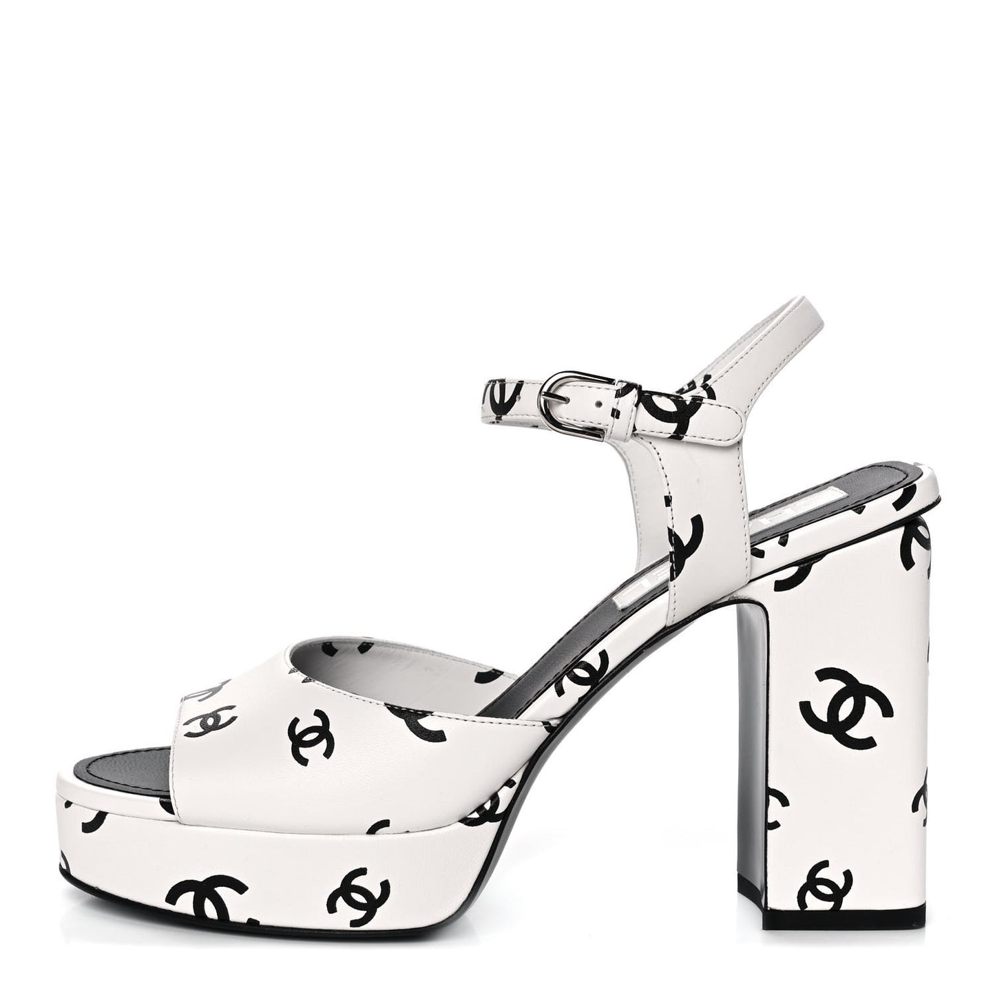 Printed Lambskin Coco Beach Platform Sandals 39 White Black