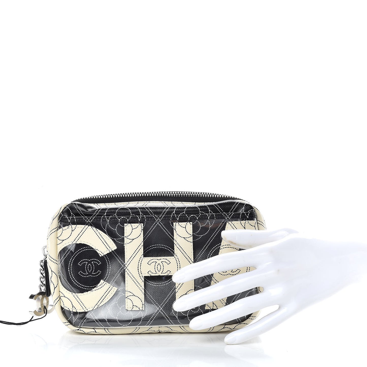 Coated Canvas Calfskin Camellia Printed Case Black Beige