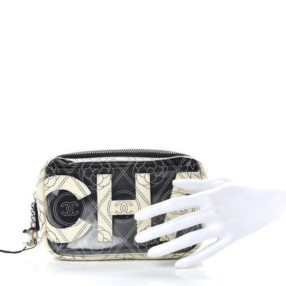 Chanel Coated Canvas Calfskin Camellia Printed Case Black Beige 2 of 9