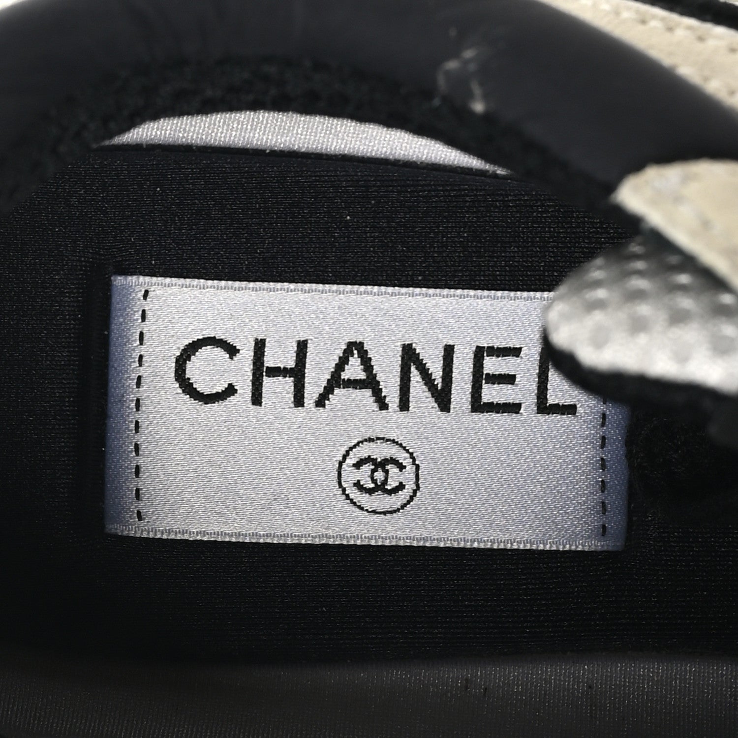 Chanel Mesh Suede Calfskin Grained Calfskin Womens CC Sneakers 39.5 White Black 8 of 9