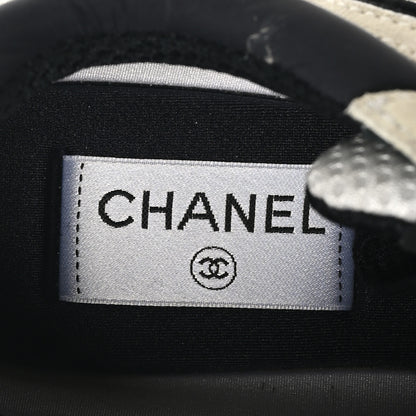 Chanel Mesh Suede Calfskin Grained Calfskin Womens CC Sneakers 39.5 White Black 8 of 9
