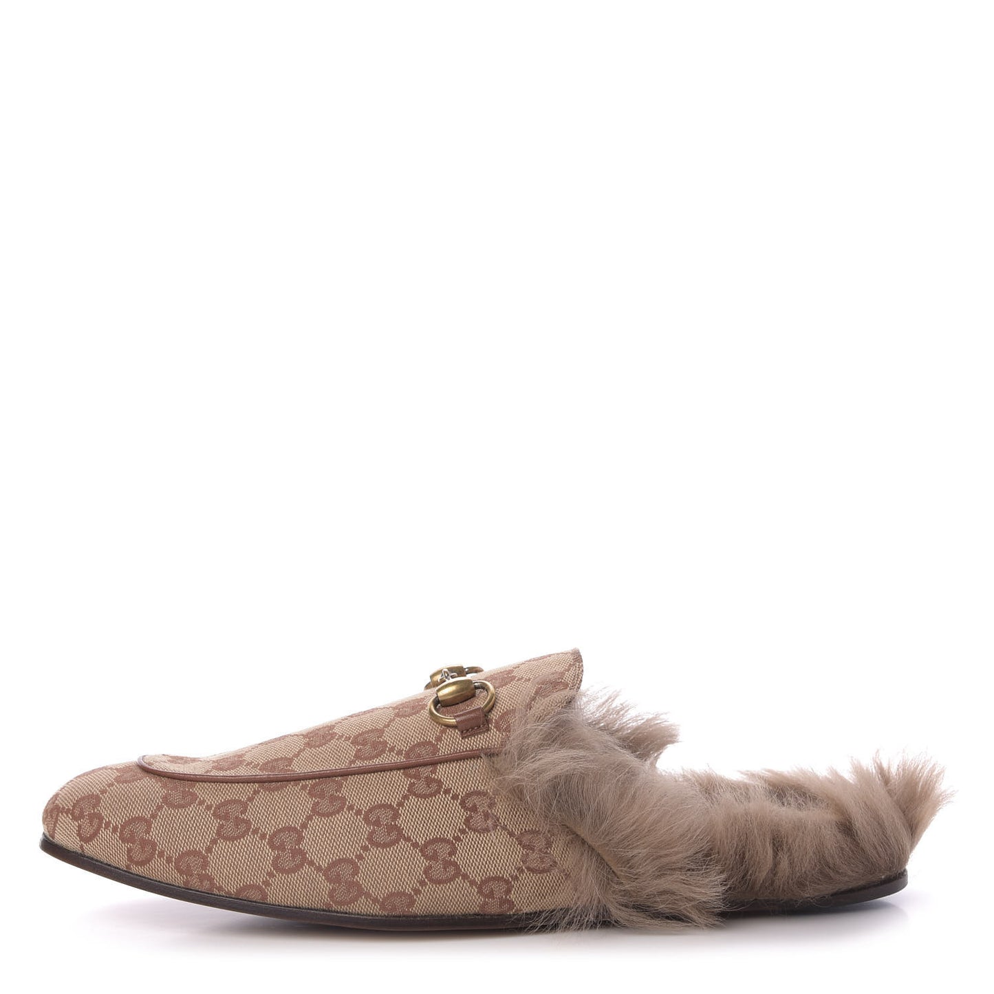 GG Monogram Fur Mens Princetown Slippers 9.5 Beige Ruggine Rust