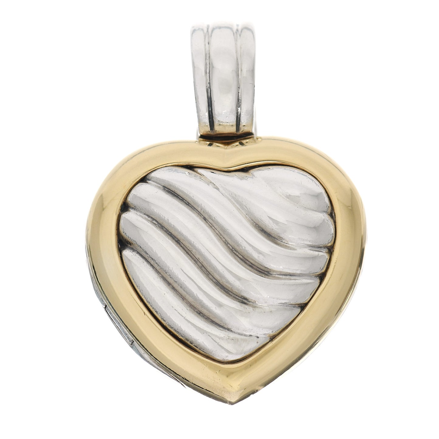 Sterling Silver 18K Yellow Gold Cable Heart Locket Enhancer Pendant