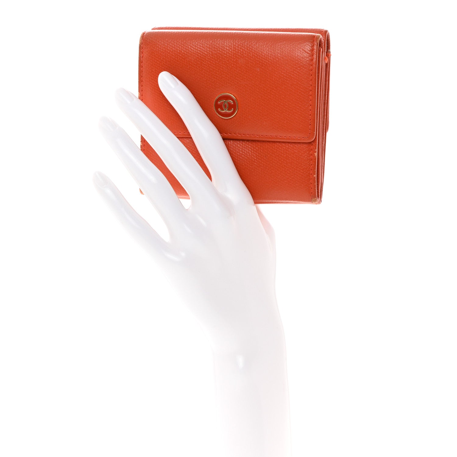 Chanel Grained Calfskin CC Button Compact Wallet Orange 2 of 11