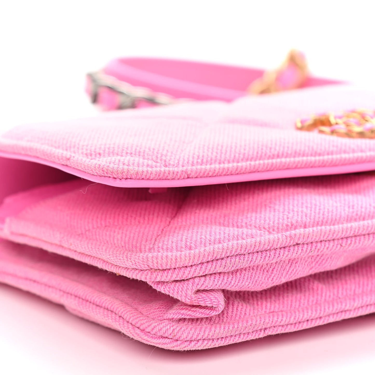 Denim Quilted Chanel 19 Wallet On Chain WOC Neon Pink