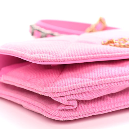 Chanel Denim Quilted Chanel 19 Wallet On Chain WOC Neon Pink 10 of 14
