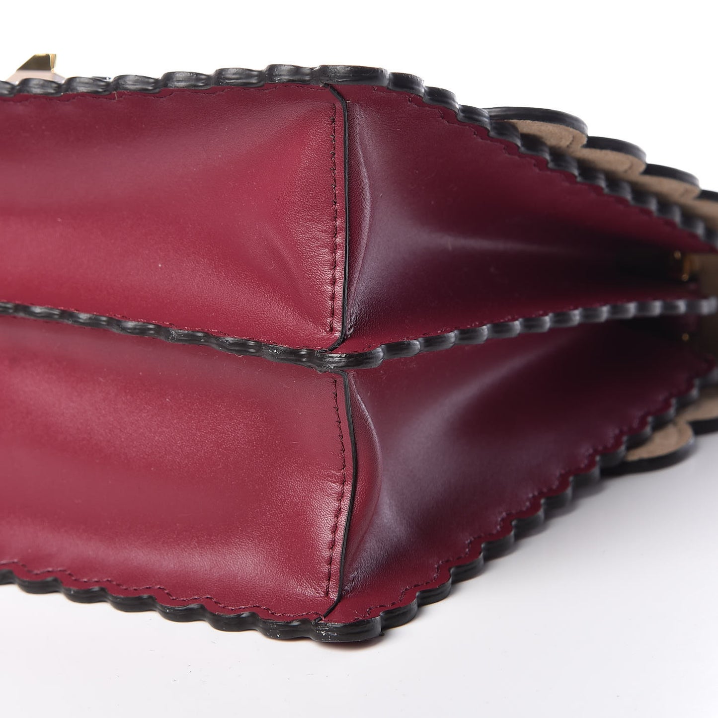 Vitello Liberty Scalloped Studded Kan I Shoulder Bag Black Cherry