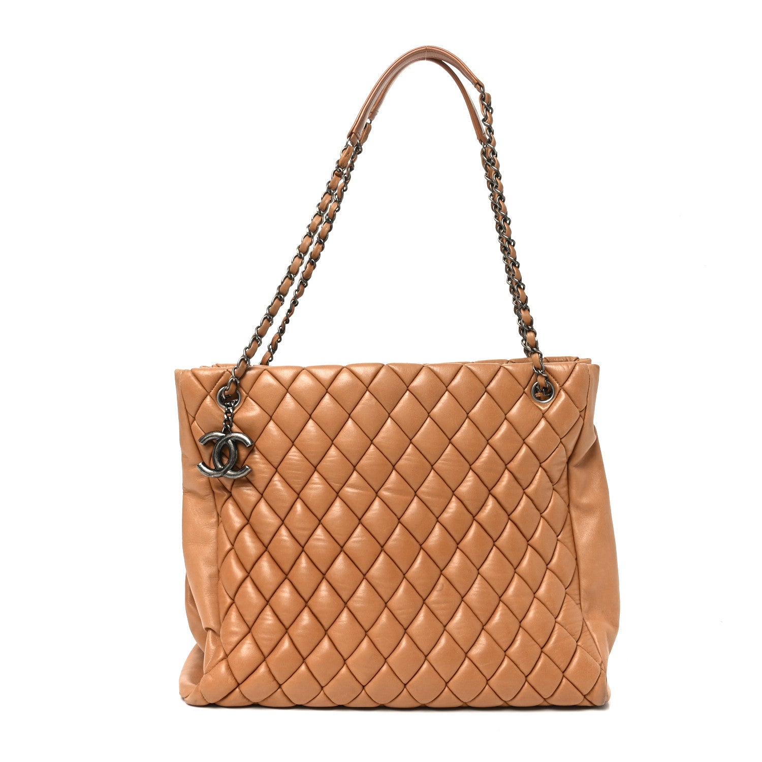 Chanel Lambskin Quilted Medium New Bubble North South Tote Light Brown 1 of 13