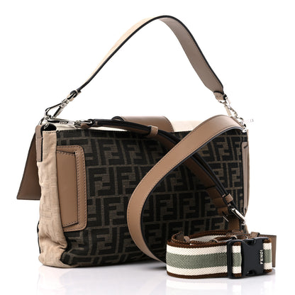 Fendi Fabric Jacquard Canvas Vitello Grace Pequin FF 1974 Large Convertible Baguette Tobacco Moro Grezzo Sand 3 of 9