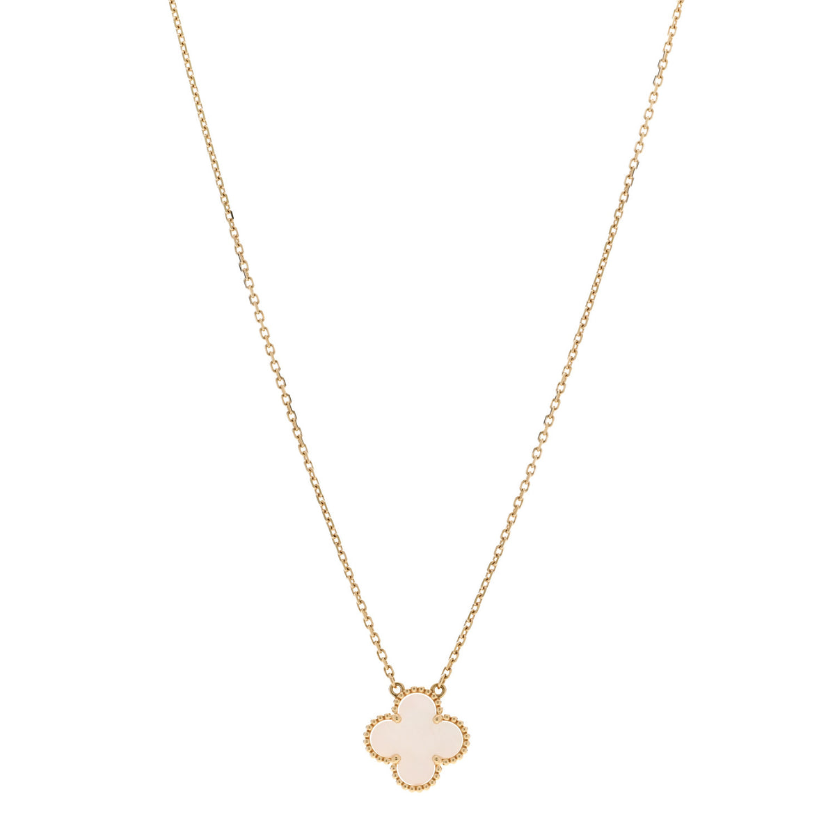 18K Yellow Gold Mother of Pearl Vintage Alhambra Pendant Necklace