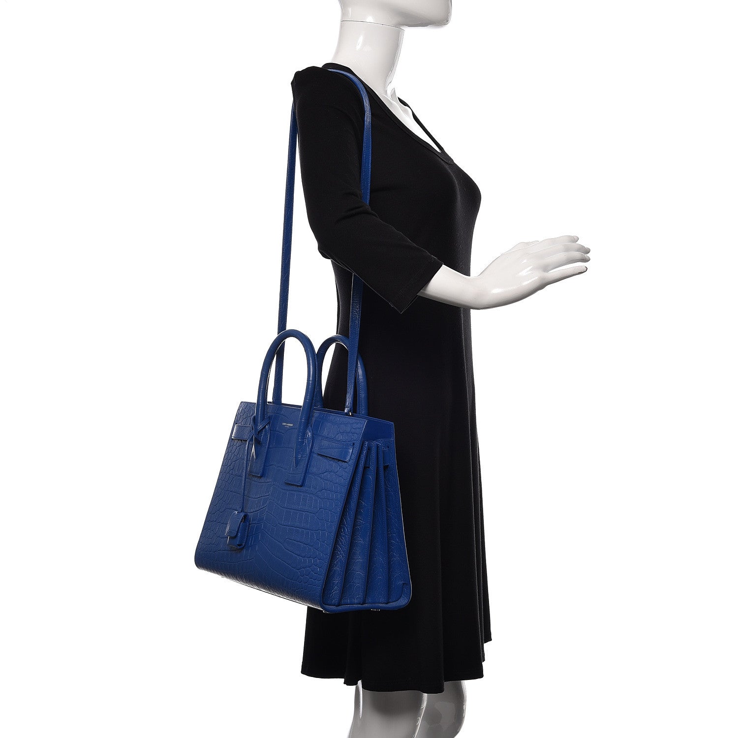 Saint Laurent Calfskin Crocodile Embossed Small Sac De Jour Royal Blue 2 of 18