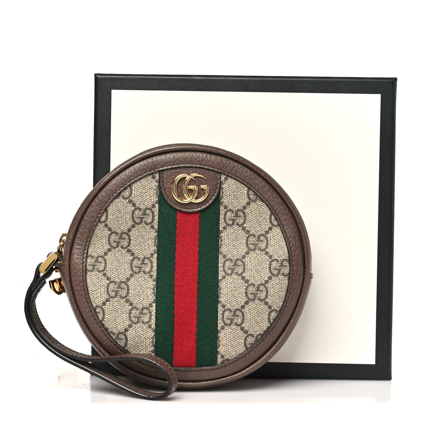 GG Supreme Monogram Web Ophidia Circle Wristlet Beige New Acero