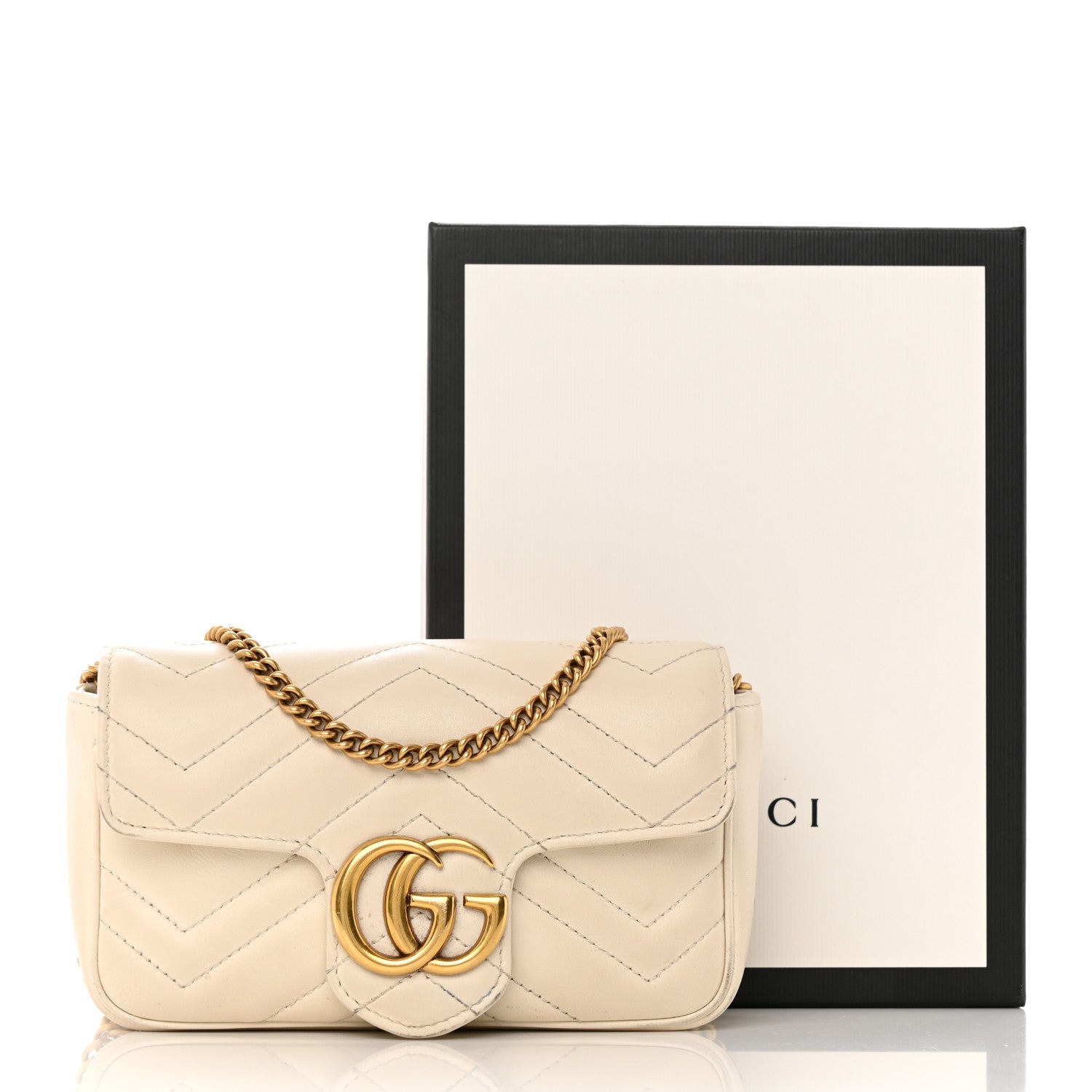 Gucci Calfskin Matelasse Super Mini GG Marmont Shoulder Bag White 23 of 23