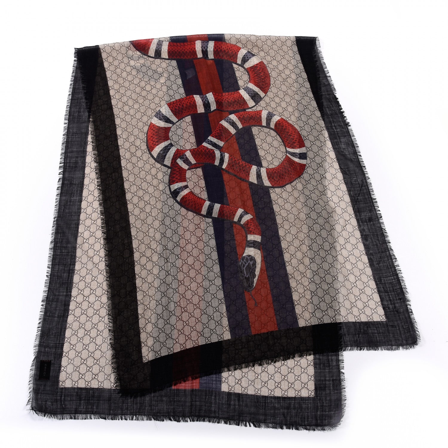 Gucci Wool Kingsnake Web Scarf Blue Red 2 of 3