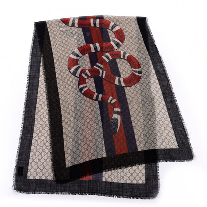 Gucci Wool Kingsnake Web Scarf Blue Red 2 of 3