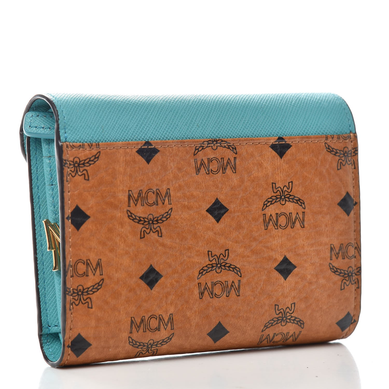 MCM Visetos Tri-Fold Love Letter Flap Wallet Cognac Oasis Green 3 of 6