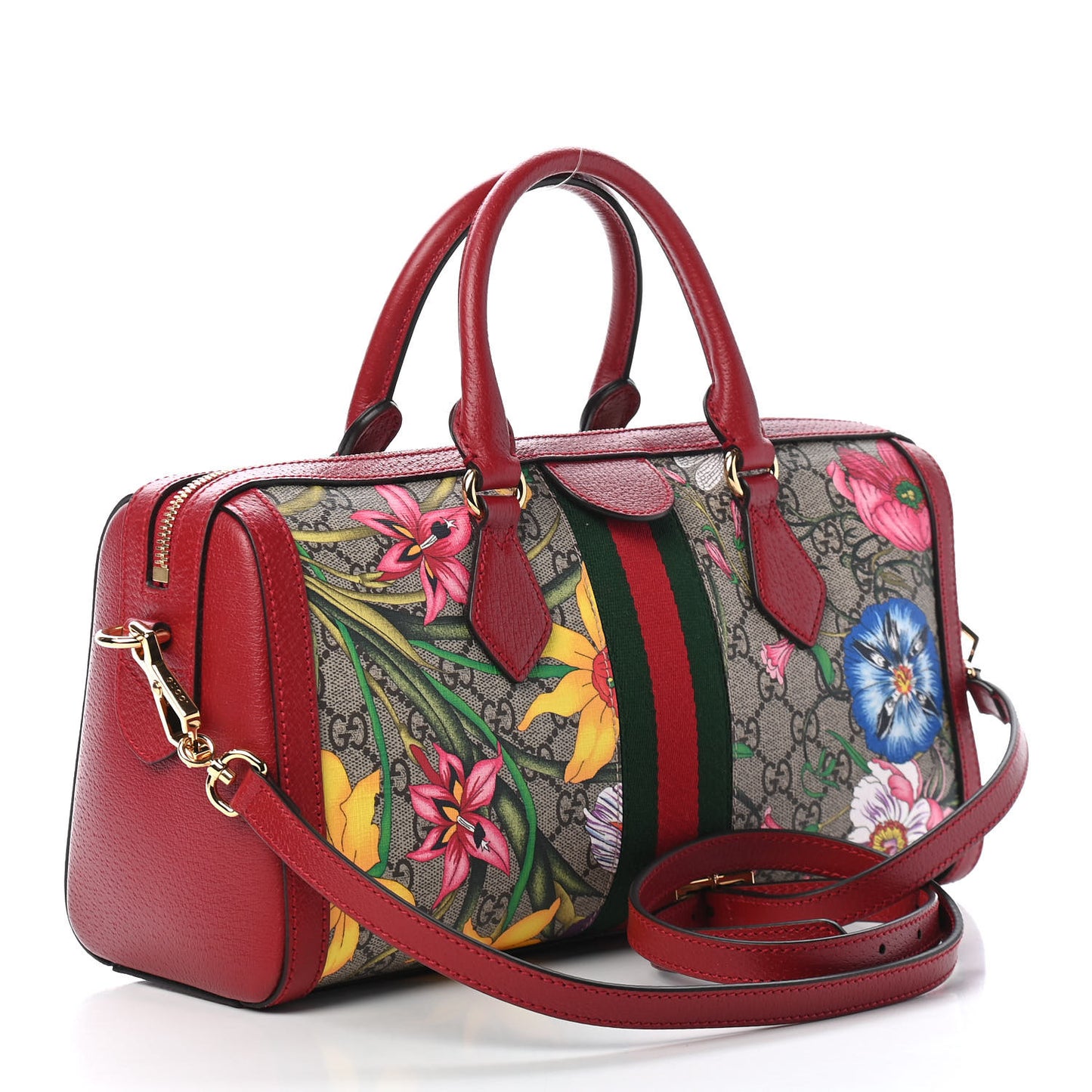 GG Supreme Monogram Flora Web Medium Ophidia Boston Red