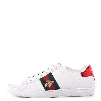 Gucci Calfskin Ayers Bee Embroidered Womens Ace Sneakers 37.5 White Green 1 of 11