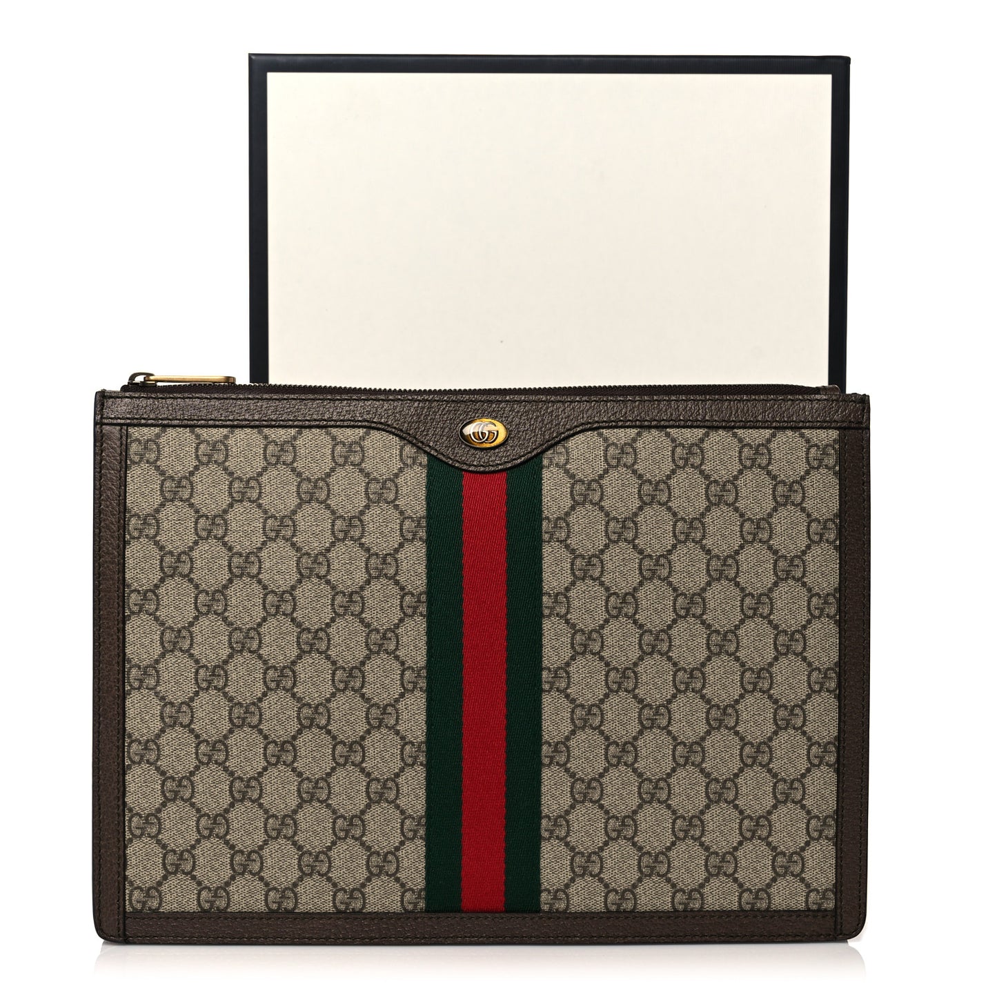 GG Supreme Monogram Web Ophidia Portfolio Pouch Beige New Acero