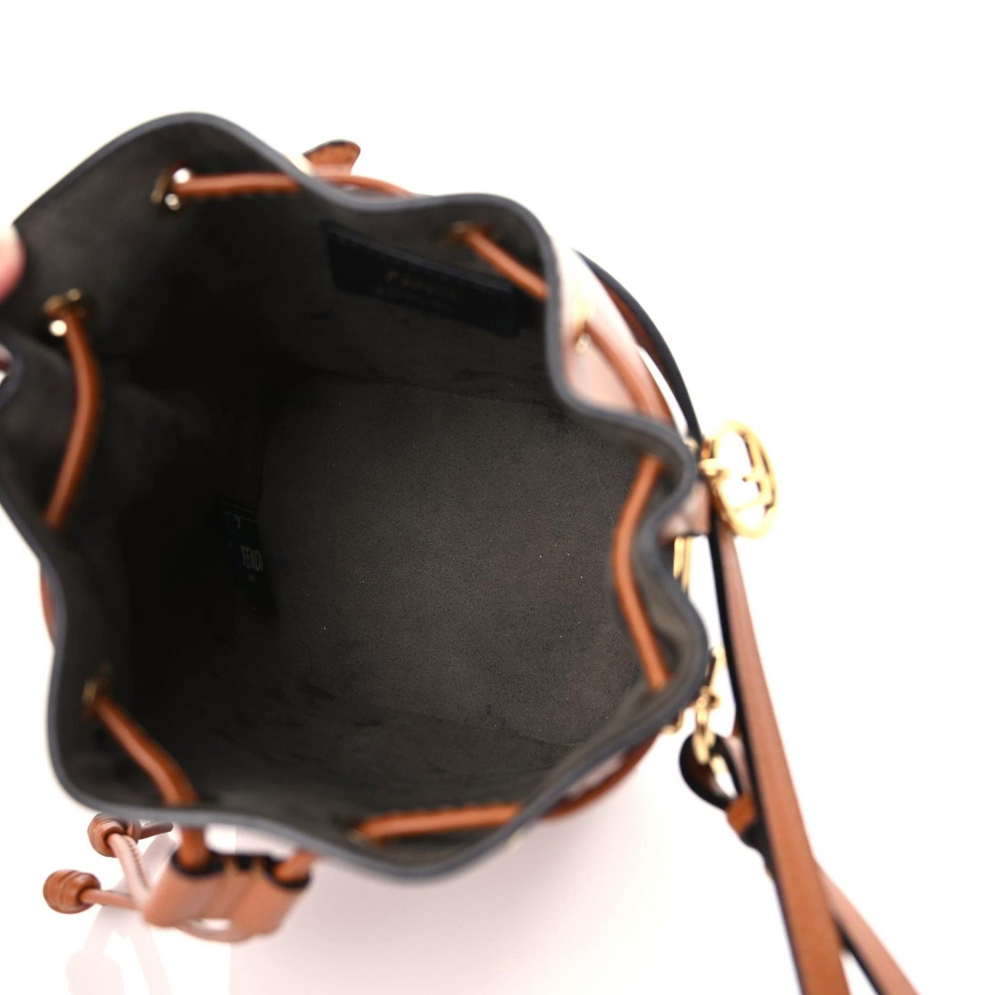 Vitello King F is Fendi Logo Embossed Mini Mon Tresor Bucket Bag Cuoio
