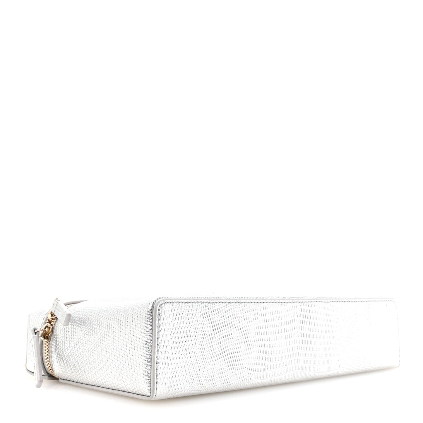 Lizard Embossed Calfskin Top Handle Slim Vanity With Chain Silvery