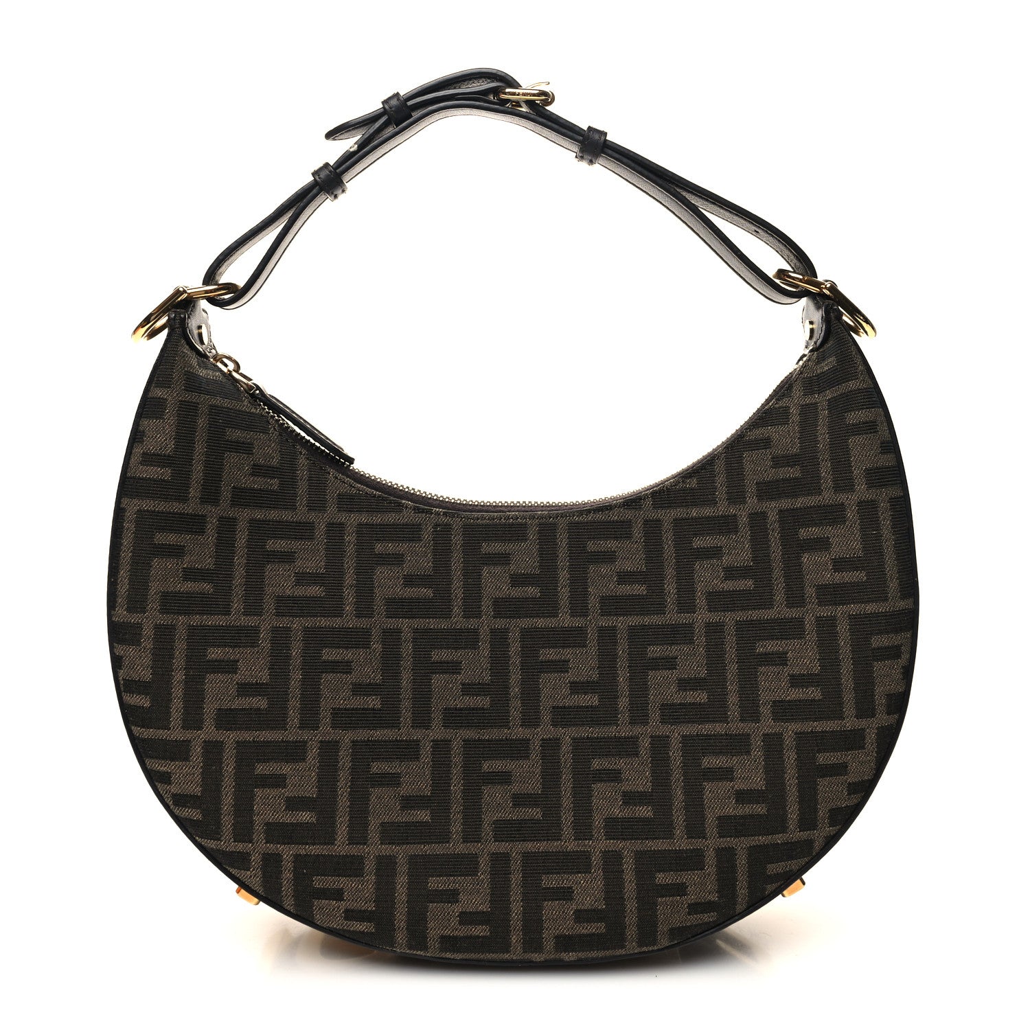 Fendi Fabric Jacquard Vitello Grace FF 1974 Small Fendigraphy Hobo Bag Tobacco Moro Ebano 1 of 11