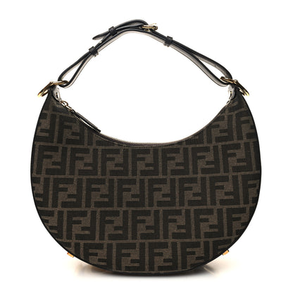 Fendi Fabric Jacquard Vitello Grace FF 1974 Small Fendigraphy Hobo Bag Tobacco Moro Ebano 1 of 11