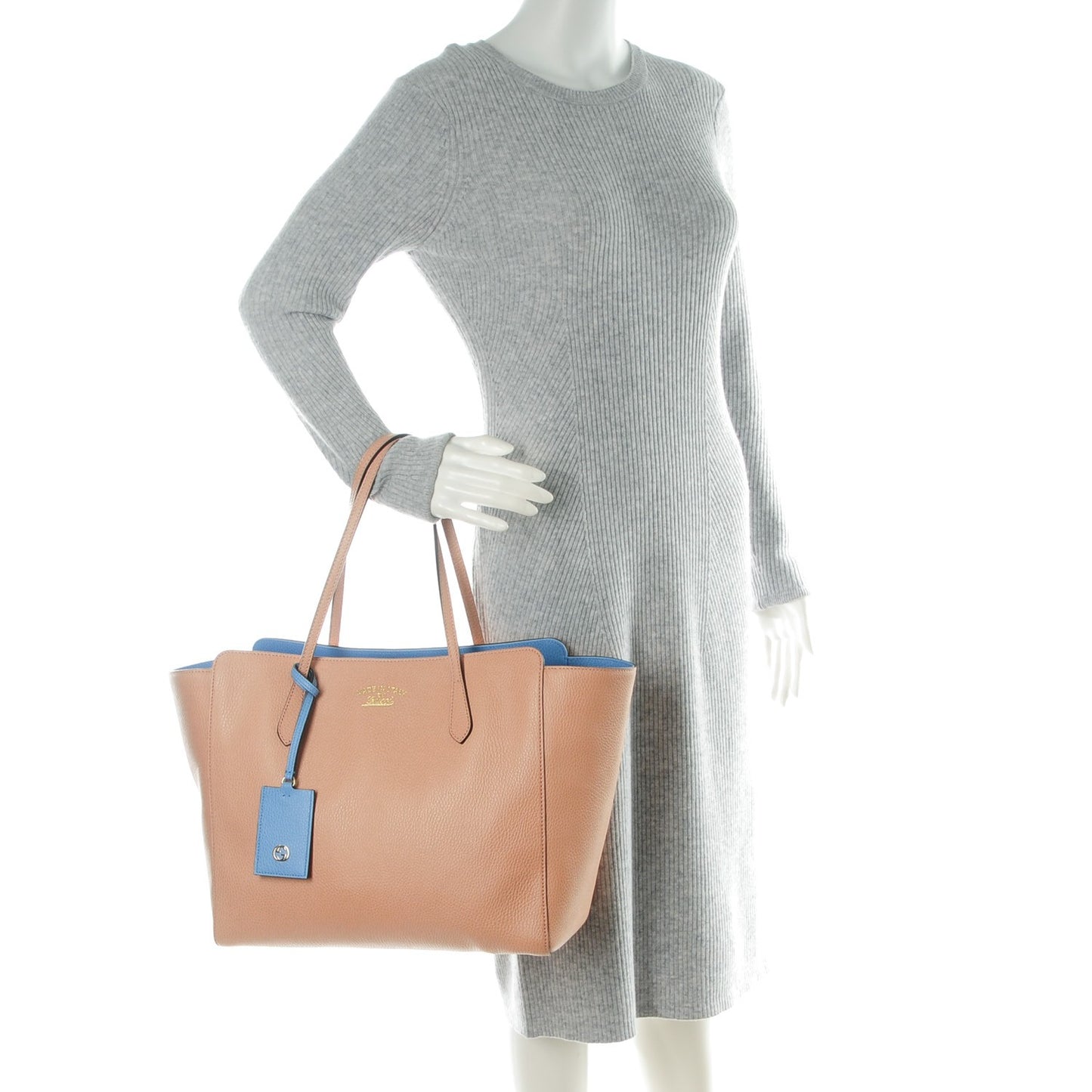 Dollar Calfskin Medium Swing Tote Camelia Mineral Blue