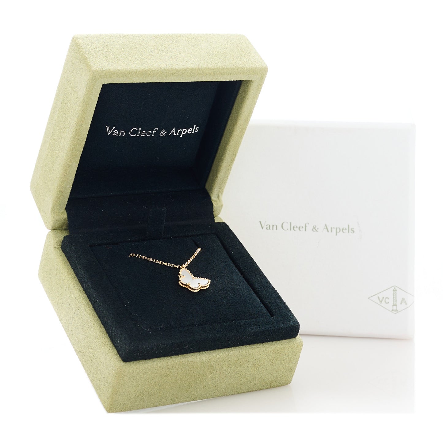 18K Yellow Gold Mother of Pearl Sweet Alhambra Butterfly Pendant Necklace