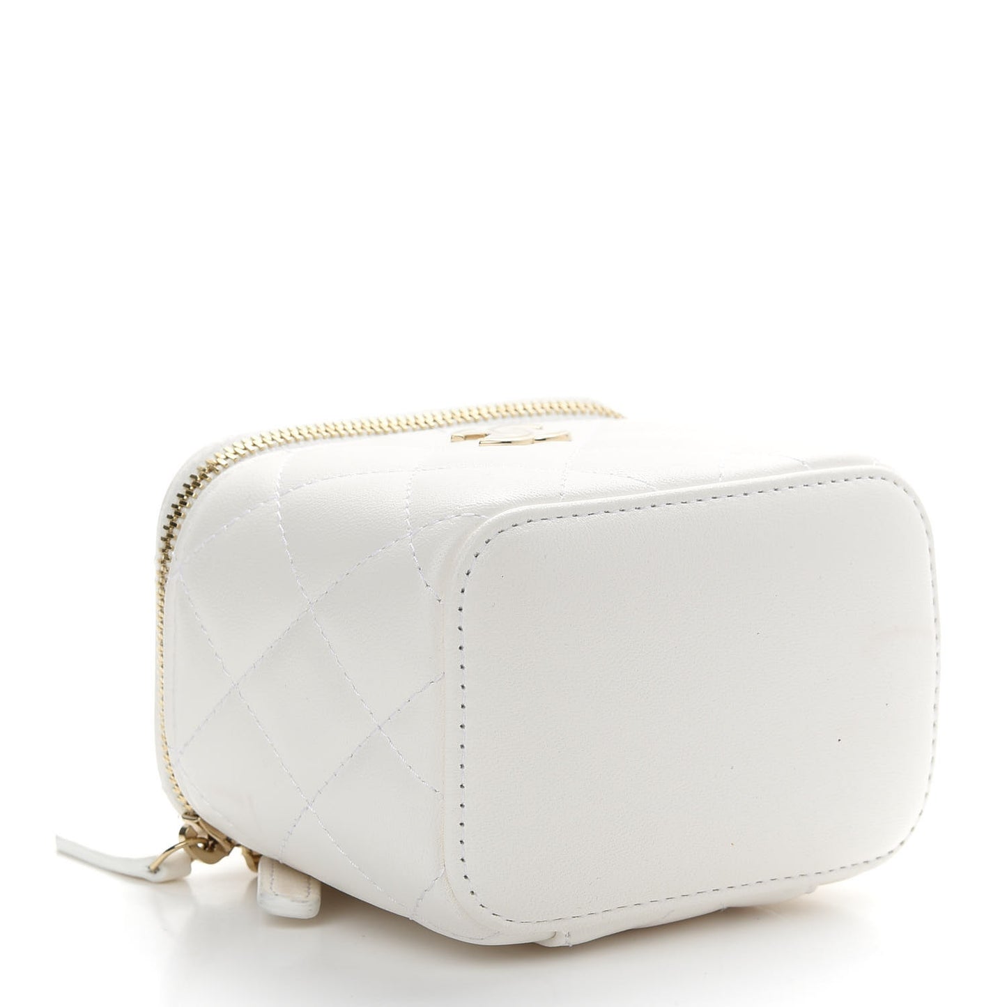 Lambskin Quilted Small Camellia Bow Vanity Case With Chain White