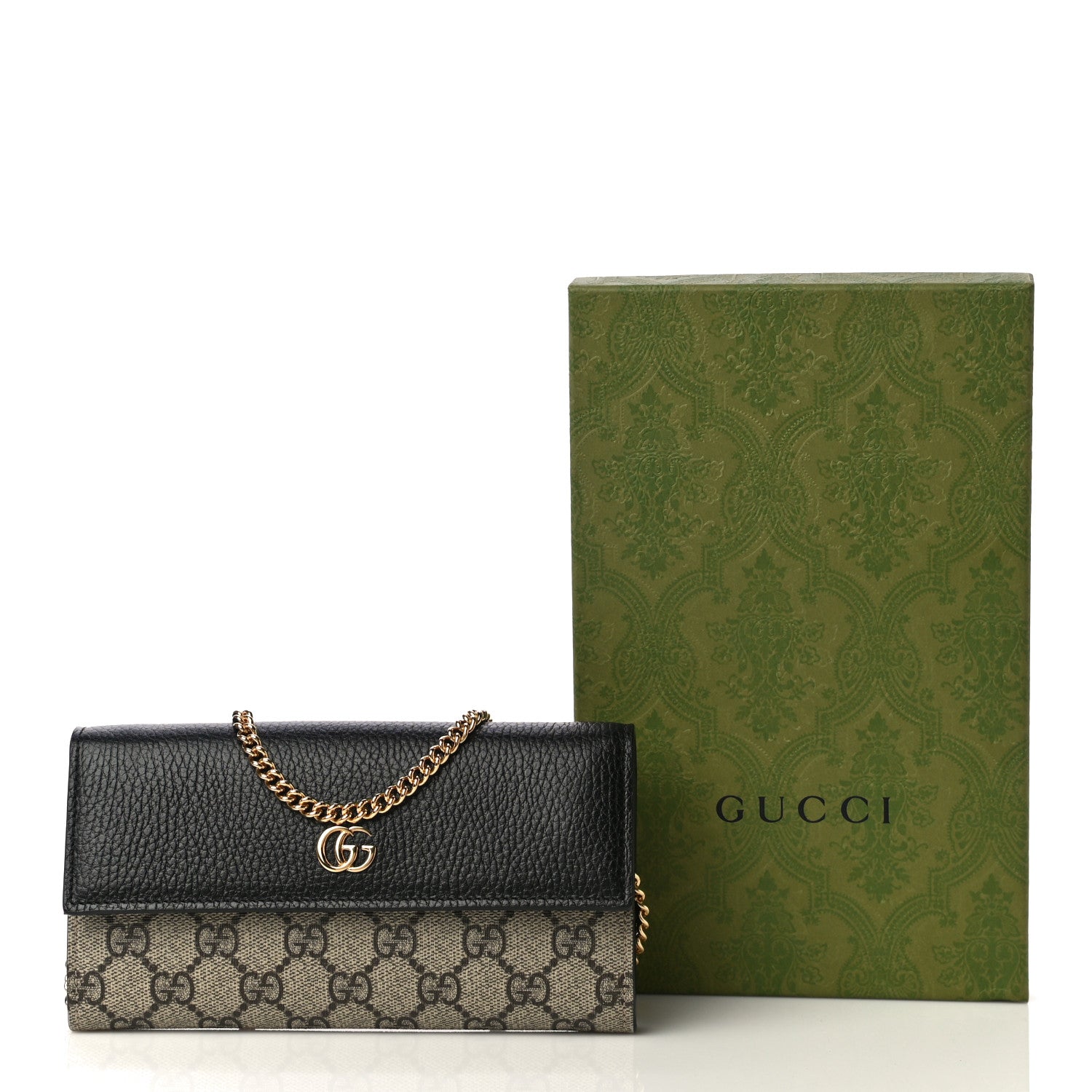 Gucci Dollar Calfskin GG Supreme Monogram Petite GG Marmont Wallet Chain Bag Black Beige Ebony 9 of 9