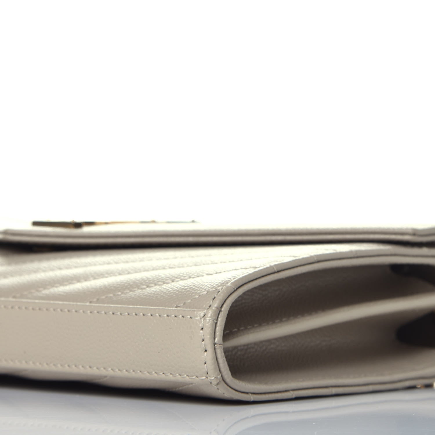 Saint Laurent Grain De Poudre Matelasse Chevron Monogram Chain Wallet Sea Salt 7 of 8
