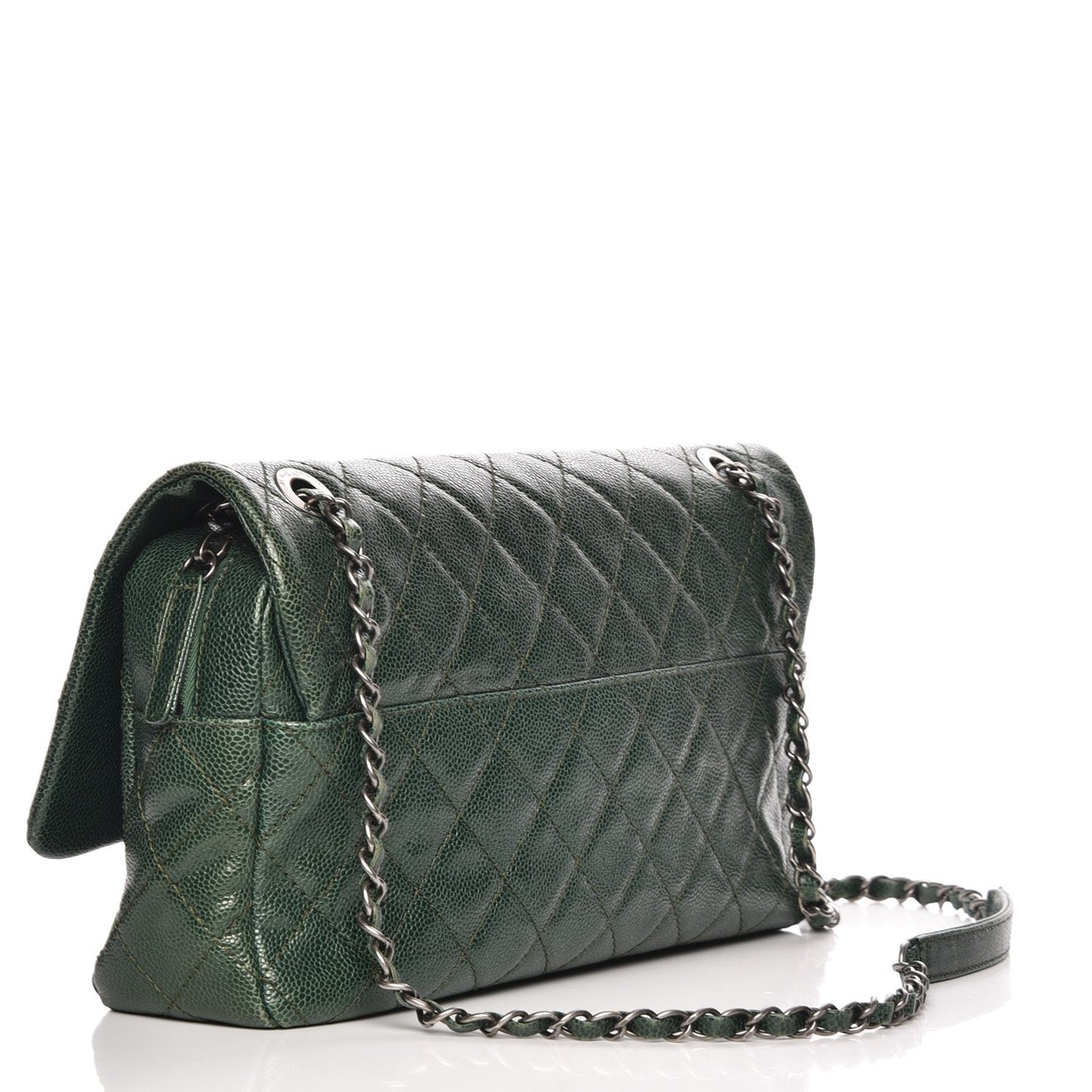 Iridescent Caviar Quilted Large Chic Flap Dark Green