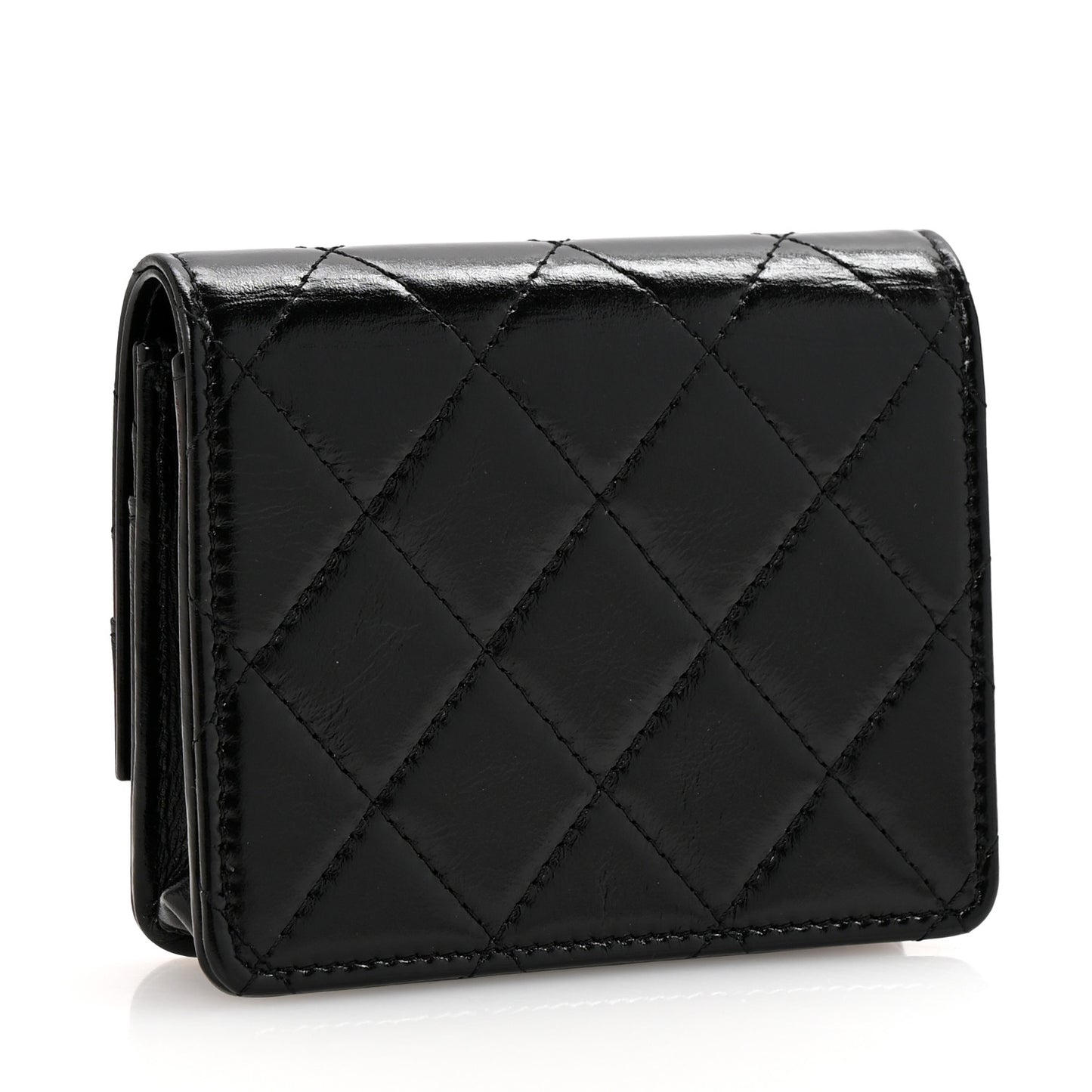 Shiny Crumpled Calfskin Quilted 31 Card Holder Wallet Black