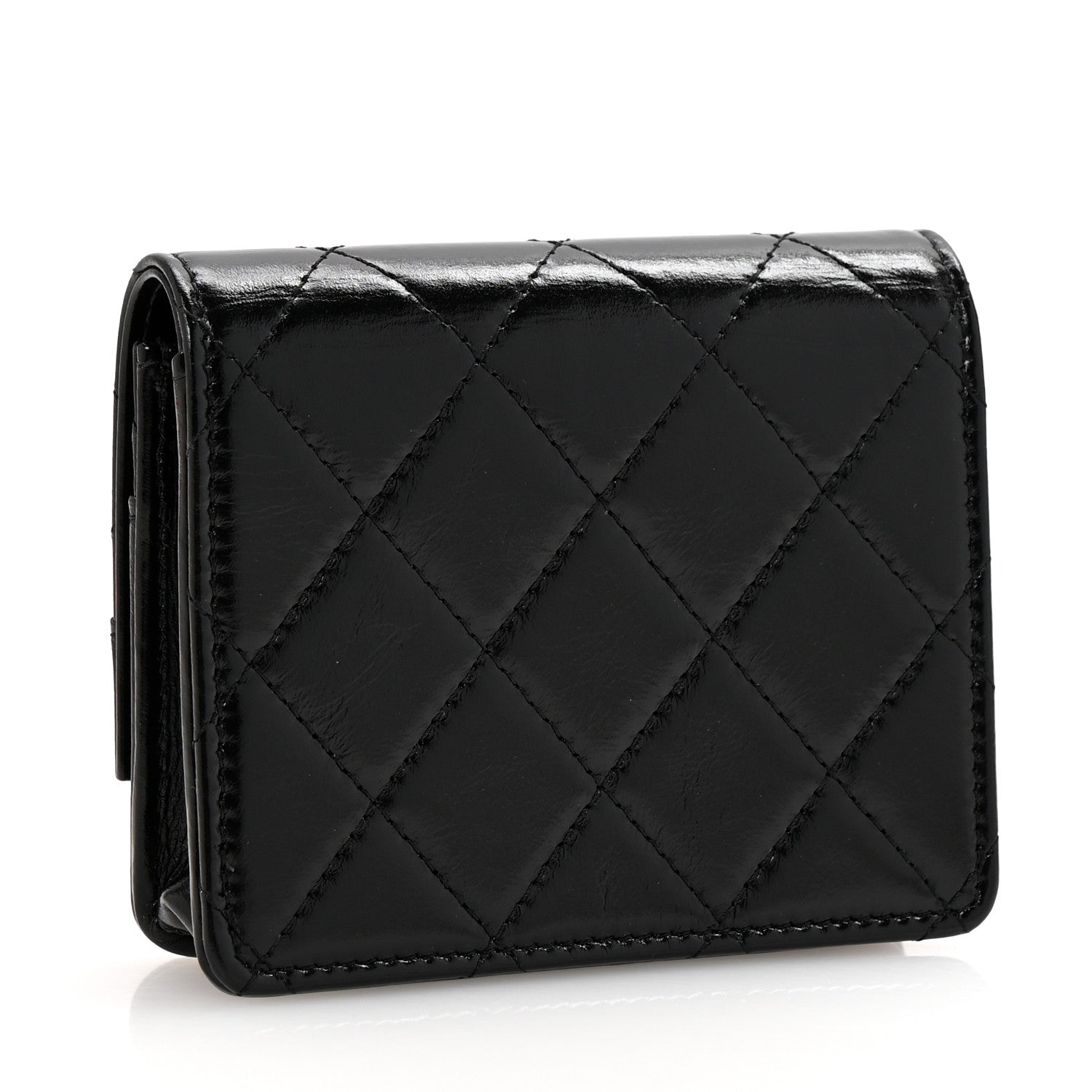 Chanel Shiny Crumpled Calfskin Quilted 31 Card Holder Wallet Black 3 of 9